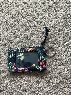 Vera Bradley Dark Blue Floral ID Card Case with Key Ring 0543
